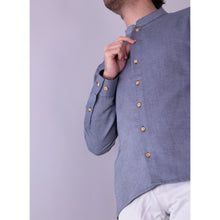 Charger l'image dans la galerie, Chemise h. Adénium - Mini chevron de coton bio Marine & Blanc