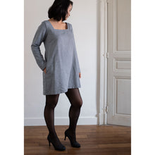 Charger l'image dans la galerie, Robe Calla - Mini chevron de coton bio Marine & Blanc