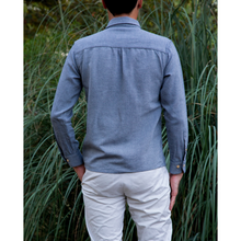 Charger l'image dans la galerie, Chemise h. Hoya - Mini chevron de coton bio Marine & Blanc