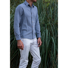 Charger l'image dans la galerie, Chemise h. Hoya - Mini chevron de coton bio Marine & Blanc