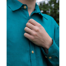 Charger l'image dans la galerie, Chemise h. Hoya - Lin Vert paon sans motif