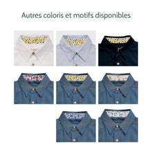 Charger l&#39;image dans la galerie, Chemise h. Hoya - Coton bio Bleu ardoise &amp; Triangle jaune
