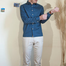 Charger l&#39;image dans la galerie, Chemise h. Hoya - Coton bio Bleu ardoise &amp; Roses
