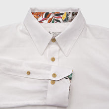 Charger l&#39;image dans la galerie, Chemise h. Hoya - Coton bio Blanc motif Tropique rouge
