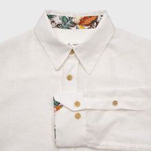 Charger l&#39;image dans la galerie, Chemise h. Hoya - Lin Blanc cassé motif Tropique rouge
